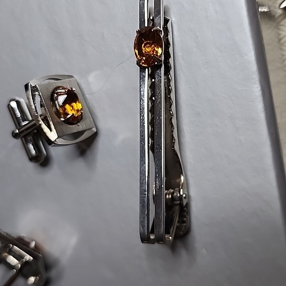 Cufflinks set of Vintage Unbranded orange stone - Picture 11 of 14